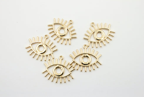 set of 5, Evil Eye Charm,Boho Gold Filled Eye Charms, 26mm x 22mm,